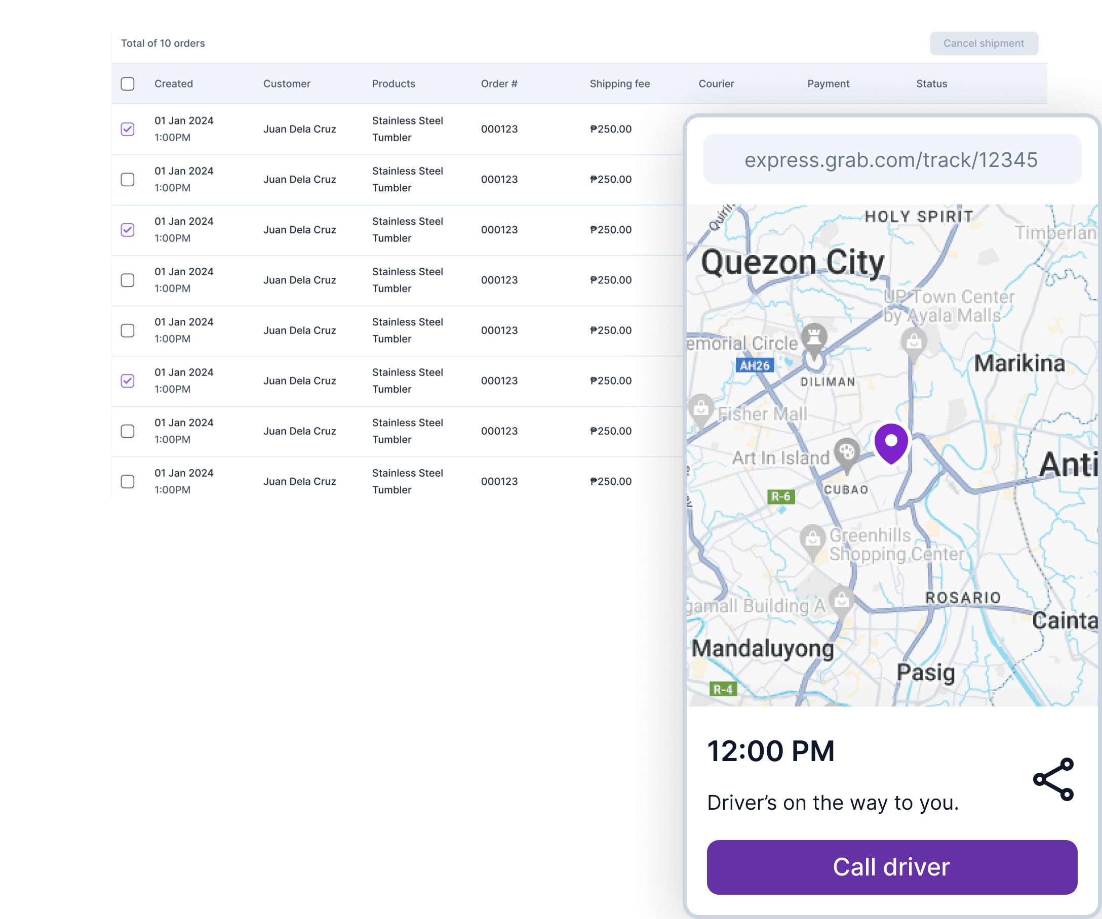 Track orders in real time